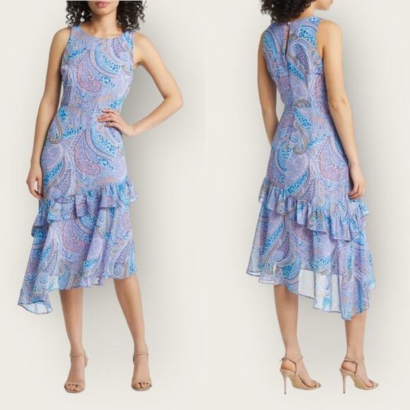 NWT | Sam Edelman | Summer Paisley Ruffled Midi | ILX Blue Multi | Size 4 - Picture 1 of 16